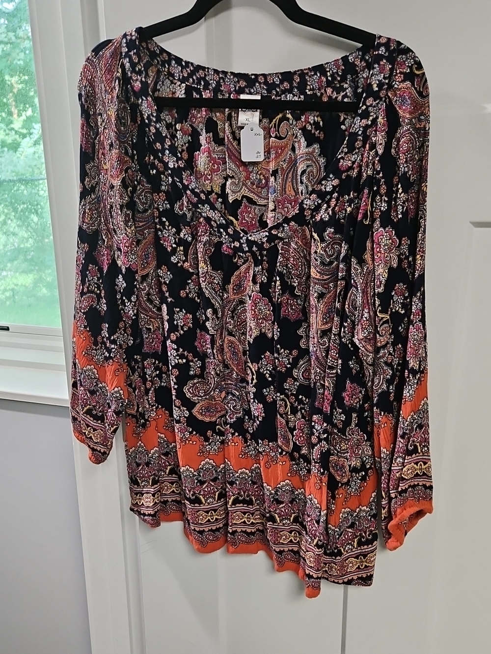 Bila Black Paisley Blouse with Orange Border